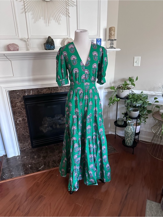 Boden Dresses & Skirts - Boden Green Printed Maxi Dress with Pink Accent